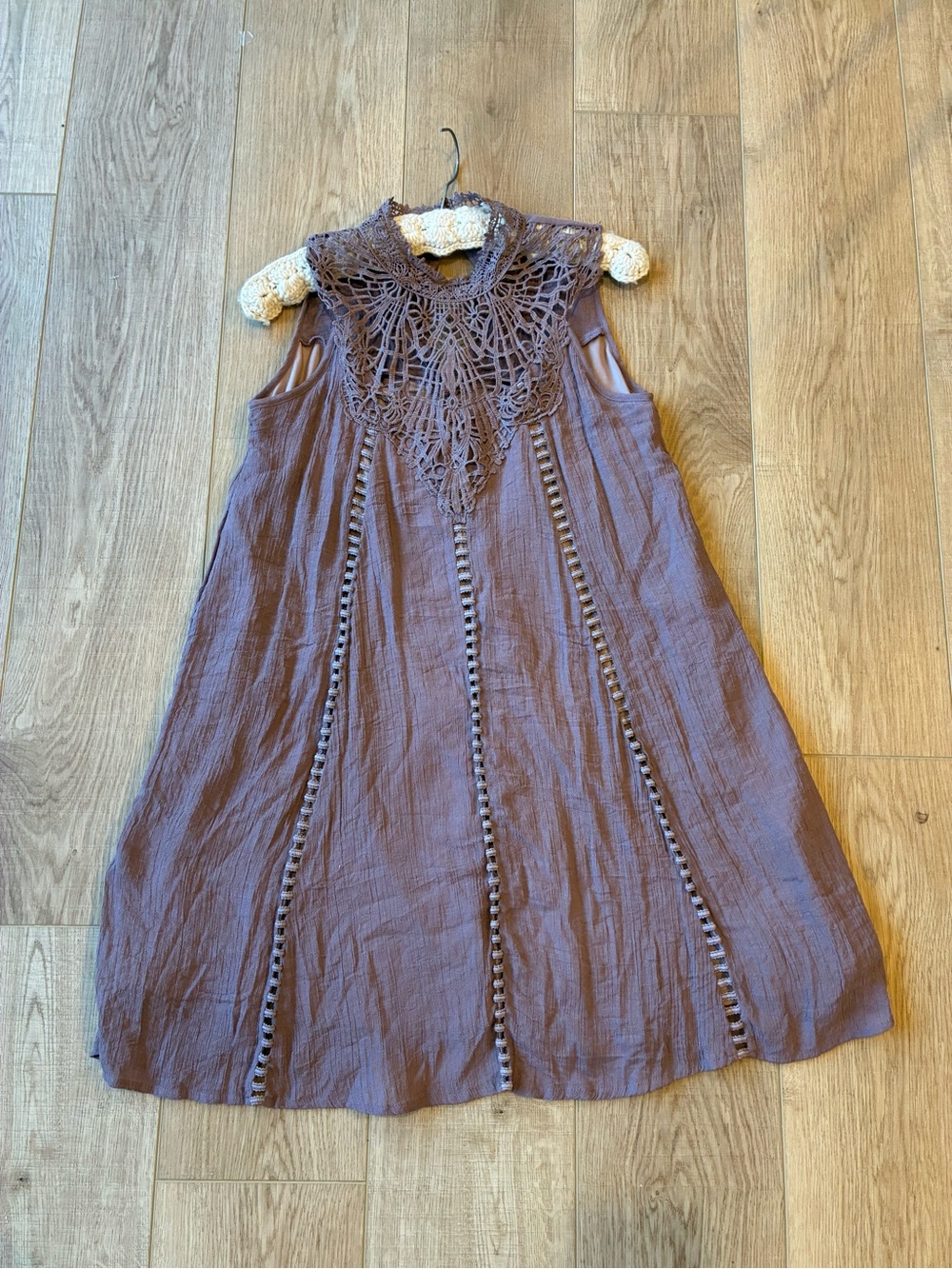 Entro crochet halter top mini dress swing boho Dusty purple small festival